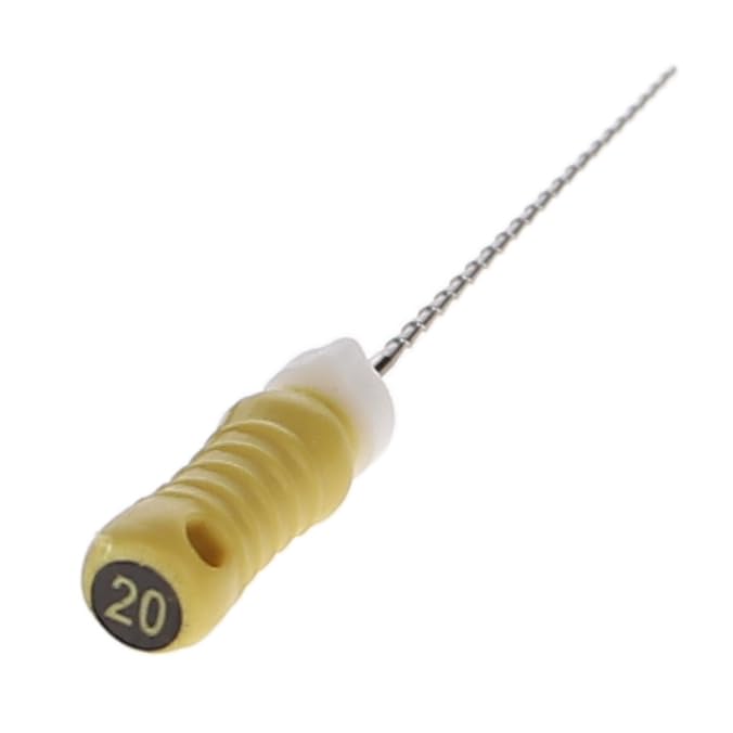 HSB 400453, Hedstrom Endodontic Files Stainless Steel - Precision Dental Instruments for Root Canal Treatment - High-Quality Surgical Steel, 21mm, #20, Yellow, 6/Pk
