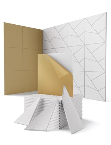 18 Stück Akustikplatten Selbstklebend, Akustik Schallabsorber Panels für Wand & Gaming Zimmer mit Liniendesign & Zuschneidbar | Acoustic akustikplatte für Studio, Tür & Wall (Weiß, 30x30x0,9cm)