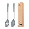 Pack of 2 large silicone cooking spoonsnon stick solid basting spoonheat resistant kitchen utensils for mixingservingdrainingstirring grey  urban country home decor