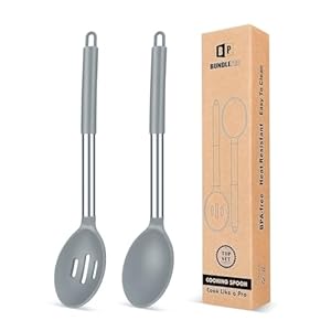 Pack of 2 Large Silicone Cooking SpoonsNon Stick Solid Basting SpoonHeat Resistant Kitchen Utensils for MixingServingDrainingStirring GREY