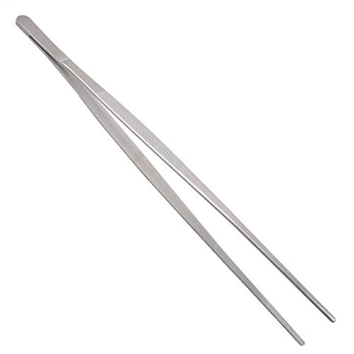 Pinovk Kitchen Tweezers, Stainless Steel Culinary Long Chef Tweezers with Precision Serrated Tips