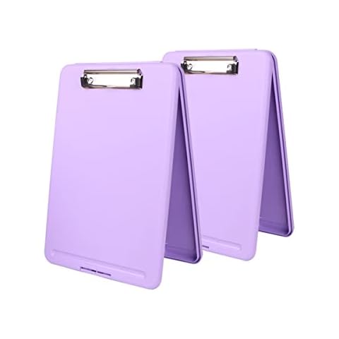 Fvstar 2pcs Plastic Clipboard with Storage,Open Nursing Clipboard with Low Profile Clip,High Capacity Clipboard Case,Foldable Letter Size File Storage for Nurse,Coach,Teacher,Lawyer - Purple Cover