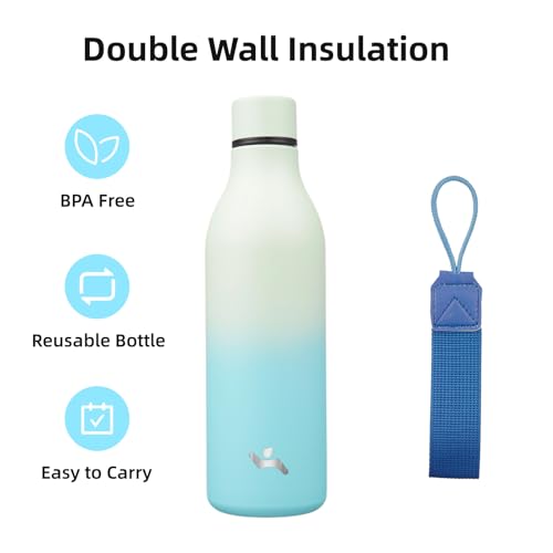 Image of Konokyo 25 oz Insulated Stainless Steel Metal Water Bottle with Strap | BPA-free, leak-proof, dishwasher-safe reusable bottle with strap for gym, school, hiking, outdoor travel & hydration