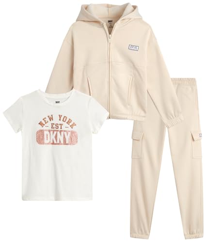 Amazon.com: DKNY Girls Pants Set - 3 Piece Graphic Tee, Zip Up