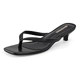 GRACESTRIDE Women’s Flip-Flops Kitten Heels Thong Sandals For Women Square Toe Slip On Fashion Summer Dress Sandals(9,Black)