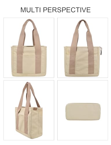 Image of TeeYee 16oz Canvas Tote Bag Casual Multi pockets Handbags Large Capacity Shopping Shoulder Bag with Pocket Bags Work Purses