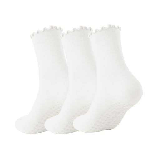 Image of Ceoon 3 Pairs Pilates Socks with Grips Non-slip Ruffle Yoga Sock Grip Sock for Women