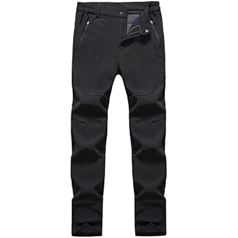 Men's Warm Fleece Lined Hiking Trousers Windproof Outdoor Sport Fitness Running Softshell Sweatpants Casual Solid Color Zipper Fly Jogger Pants Black Cover