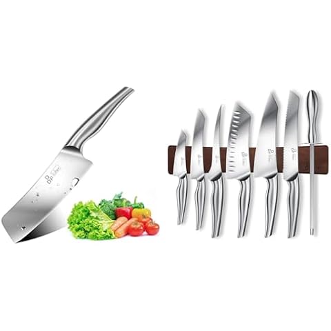 DDF iohEF Chef's Knife In Stainless Steel Professional Cooking Knife & 8 Piece Professional Kitchen Knife Set with Magnetic Knife Holder for Wall Cover