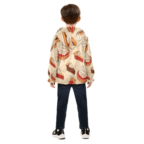 Pie Slices and Drinks Pattern Toddler Fleece Jacket Girl Boys Hooded Fleece Jacket Coat Warm Outwear Zip-up 3-10T4