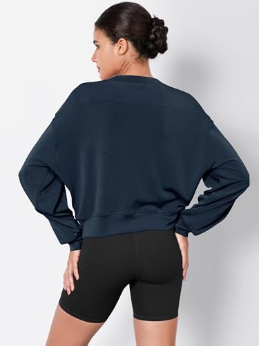 Image of ODODOS Modal Soft Long Sleeve Cropped Sweatshirts for Women Oversized Crew Neck Pullover Crop Top