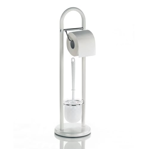 kela Garniture de WC avec Support de Papier Toilette et Porte-Brosse 65cm, Brosse pour WC avec Porte-Brosse Ouvert Linda, métal Blanc Mat