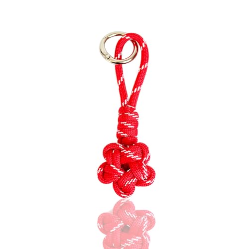 Handmade Lucky Star Knot Keychain Colorful Paracord Woven Star Bag Charms Keyrings Fashion Decoration Accessories (Red)