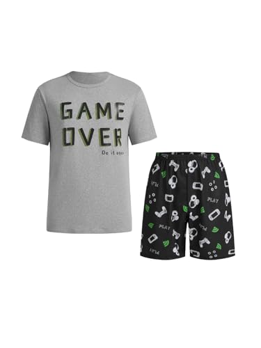 Verdusa Men's Summer Pajamas Set 2 Piece Pjs Sets Short Sleeve Letter Print Tee and Short Lounge Set3