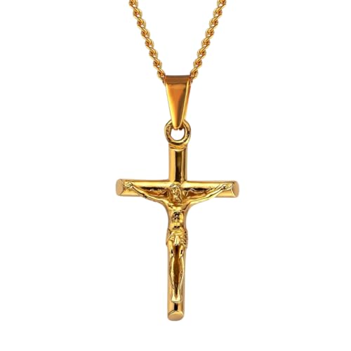 DVRK® Crocifisso Collana Uomo Oro 18k con Base in Acciaio