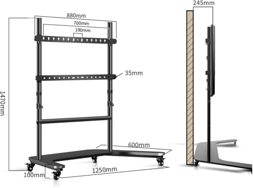 Soporte móvil para TV con ruedas, ajustable en altura, 42-90 pulg. miniatura 2