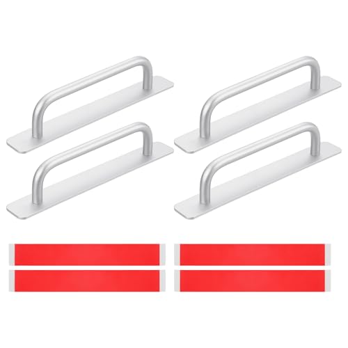 Image of uxcell 4Pcs Barn Door Handles, 180mm / 7 Inch Length Hole Center Sliding Gate Door Pull Handle Aluminum Alloy Cabinet Handles with Base for Kitchen Bathroom Wardrobe Closet (Silver)