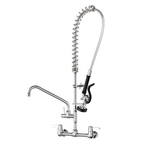 Commercial Sink Faucet With Sprayer For kitchen-Staff: BESTJEEF Commercial Wall Mount Kitchen Sink Faucet With Pre Rinse Sprayer For Kitchen Cook- 36 Height Faucet With 8 Center And 12 Add-On Spout