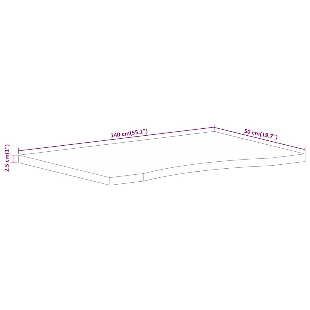 Piano da scrivania in legno massiccio, 140 x 50 x 2,5 cm, in legno massiccio di mango, piano di lavoro con apertura, versatile, per ufficio, sala da pranzo, cucina, come ricambio o mobili fai da te