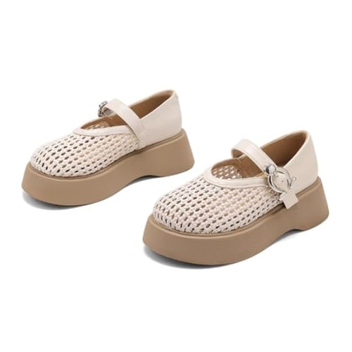 Women's Woven Platform Mary Jane Shoes,Summer Comfortable Breathable Round Toe Buckle Ankle Strap Dressy Casual Flats4