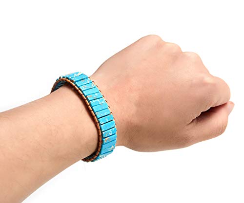 Image of 7 Chakra Bracelet Bohemian Handmade Leather Wrap Healing Protection Natural Stone Yoga Beaded Bracelets Boho Friendship Jewelry (Blue Turquoise)