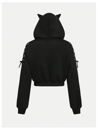 Girl's Lace Up Long Sleeve Hoodies Hooded Neck Cropped Sweatshirts Cute Pullover Tops2