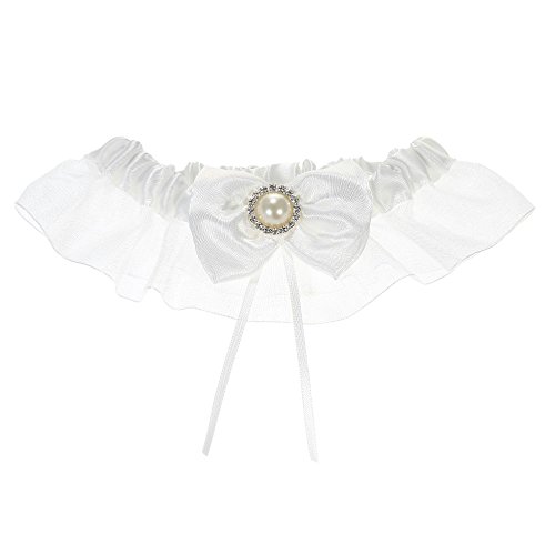 Decdeal 5pcs/Set Wedding Supplies Flower Basket + Ring Pillow + Guest Book + Pen Holder + Bride Garter Set (Pearl-Bowknot)