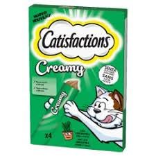 Snack para gatos CATISFACTIONS Creamy Snack | para gatos adultos y gatitos, 3 paquetes de 4 bolsitas cada una (10 gramos), sabor hierba gata.
