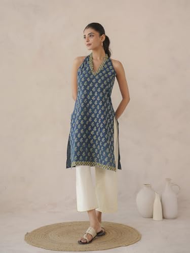 Image of GOODHAND Women Printed Cotton Kurti | Casual Long Kurta | Comfortable Ethnic Wear with Relaxed Fit