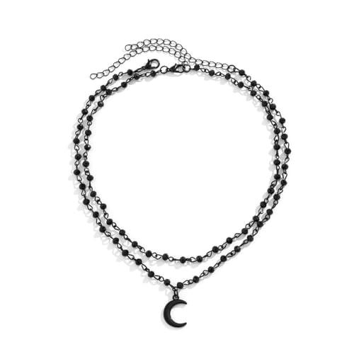 Gothic Moon and Star Choker Necklace, Y2k Black Bead Necklace, Goth Punk Y2k Accessories for Women