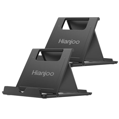 Hianjoo Lot de 2 Support Téléphone de Bureau, Support de Téléphone Pliable Compatible avec Universel Smartphone et Tablette, Noir