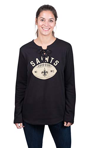 Ultra Game NFL New Orleans Saints Womenss Fleece Long Sleeve Lace -Up Sweatshirt, Team Color, Large