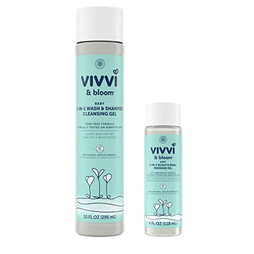 Image of Vivvi & Bloom Gentle 2-in-1 Baby Scalp & Body Massage Oil, for Massage to Remove Dry Flakes on Scalp, 4 fl. Oz with Vivvi & Bloom Gentle 2-in-1 Baby Wash & Shampoo Cleansing Gel, 10 fl. Oz