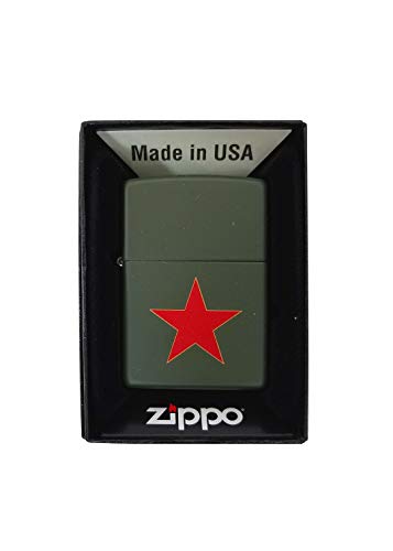 Zippo Custom Lighter - New Green Matte Revolution Red Star Design Zippo Lighter Collectible Gift for Him, for Her, for Them, for Boys, for Girls, for Friends, for Family, for Men,for Women