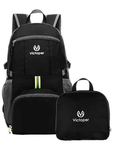Victoper Hiking Backpack for Men and Adults 30L Foldable Ultralight Backpack Black Outdoor Backpack Motorcycle Trekking Backpack, Black New Model, Routine