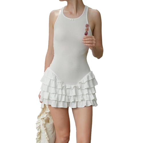 Women's Summer Frill Rank Dress Sleeveless Bodycon Tiered Ruched Dress Skim Hem Dress4