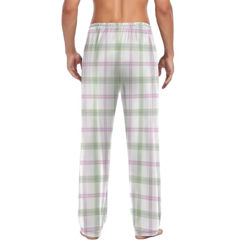 Plaid Pj Pants for Men Lounge Pjs Bottoms Lightweight Elastic Waist Pajama Pants with Pocket Loose Fit Trousers2