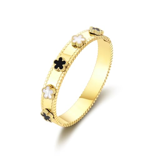 Clover Bracelet Bangle for Women 14K Gold and White Gold Plated Stainless Steel Lucky Jewelry