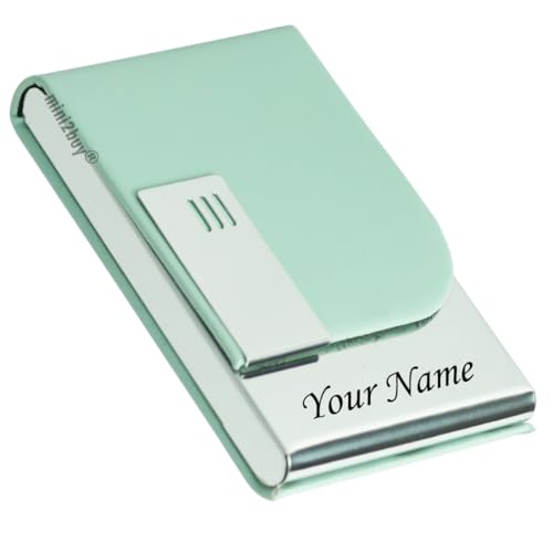 Image of Mini2buy Customized Name Engraved Card Holder for Credit, Debit, ATM, and Business Visiting Cards from Premium Stainless Steel Size Ideal for Personal use or Corporate Gifting (Green)