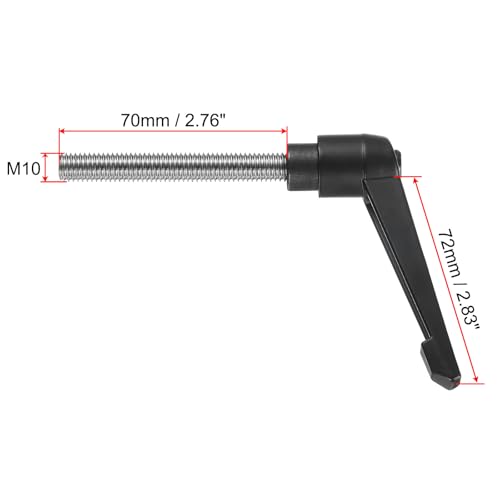 Image of uxcell Adjustable Clamping Lever Handle M10 x 70mm Metric 304 Stainless Steel Male Threaded Stud Hand Knobs Push Button Ratchet Rotating Screw Handles Bolts with Locking Lever Black