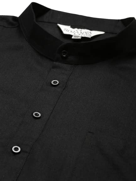 Sojanya Men's Cotton Black Kurta & Silk Blend Nehrujacket With White Churidar Pyjama Set4