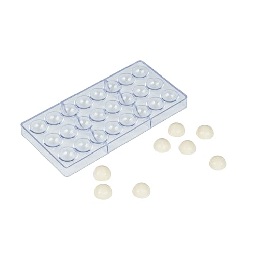 Restaurantware-Pastry Tek 10.8 x 5.3 Inch Chocolate Shaping Mold, 1 Freezable Candy Mold - 24 Cavities, Soccer Ball-Shaped, Clear Polycarbonate, For Chocolate, Dishwashable, Easy To Release