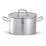 KHG Topf Kochtopf Fleischtopf 20 cm Induktion, Edelstahl unbeschichtet inkl. Glasdeckel | 11,5 cm hoher Rand, 3 Liter Volumen | spülmaschinengeeignet, für alle Herdarten geeignet