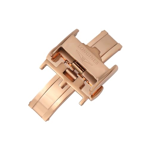 ROUREOX Cierre Mariposa Acero Hebilla Reloj Pulida, Broche Desplegable Doble Pulsador - Recambios Correa Piel para Longines-Oro Rosa 18mm
