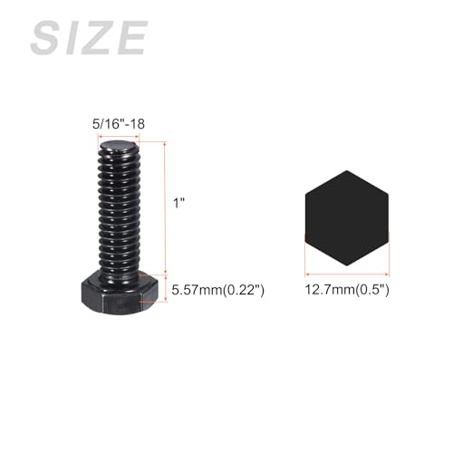Image of METALLIXITY Hex Head Bolts (5 /16-18 x 1 inch) 25Pcs, 304 Stainless Steel 18-8, Fully Threaded, External Hex Drive, Hex Head Screw Bolt, Black Oxide