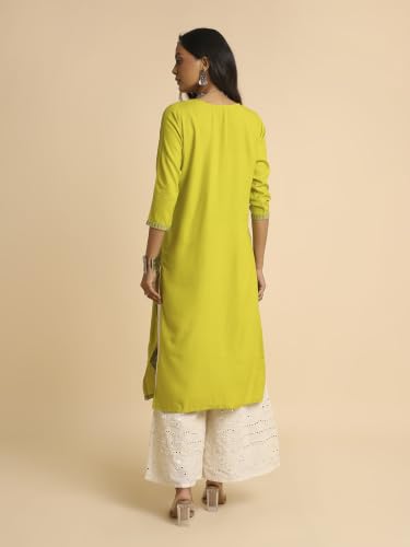 Image of RATAN Rayon Straight Lucknowi Chikankari Ethnic Wear Kurta for Women