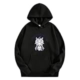 [ITRTBCTT] ウマ娘 プリティーダービー Season 2 フルカラーTシャツ ルーズフィット カジュアル プリントパーカー メンズ 肩落ち ポケット付き 春秋シーズン ブラック 2XL