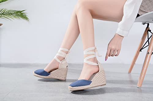 Image of Womens Espadrille Wedge Sandals Closed Toe Platform Lace Up Ankle Strap Slingback Summer Dress Shoes
