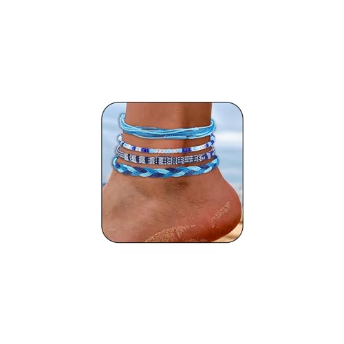 Image of Beach Summer Ankle Bracelet for Women Handmade Braided Adjustable String Anklets Waterproof Surfer Bracelet