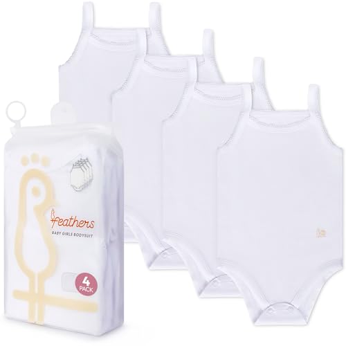 Feathers Tank Top Baby Girl Undershirts - Super Soft One-Piece Toddler Bodysuit (4 Pack) (White) (White, 24M) - Thumbnail 7